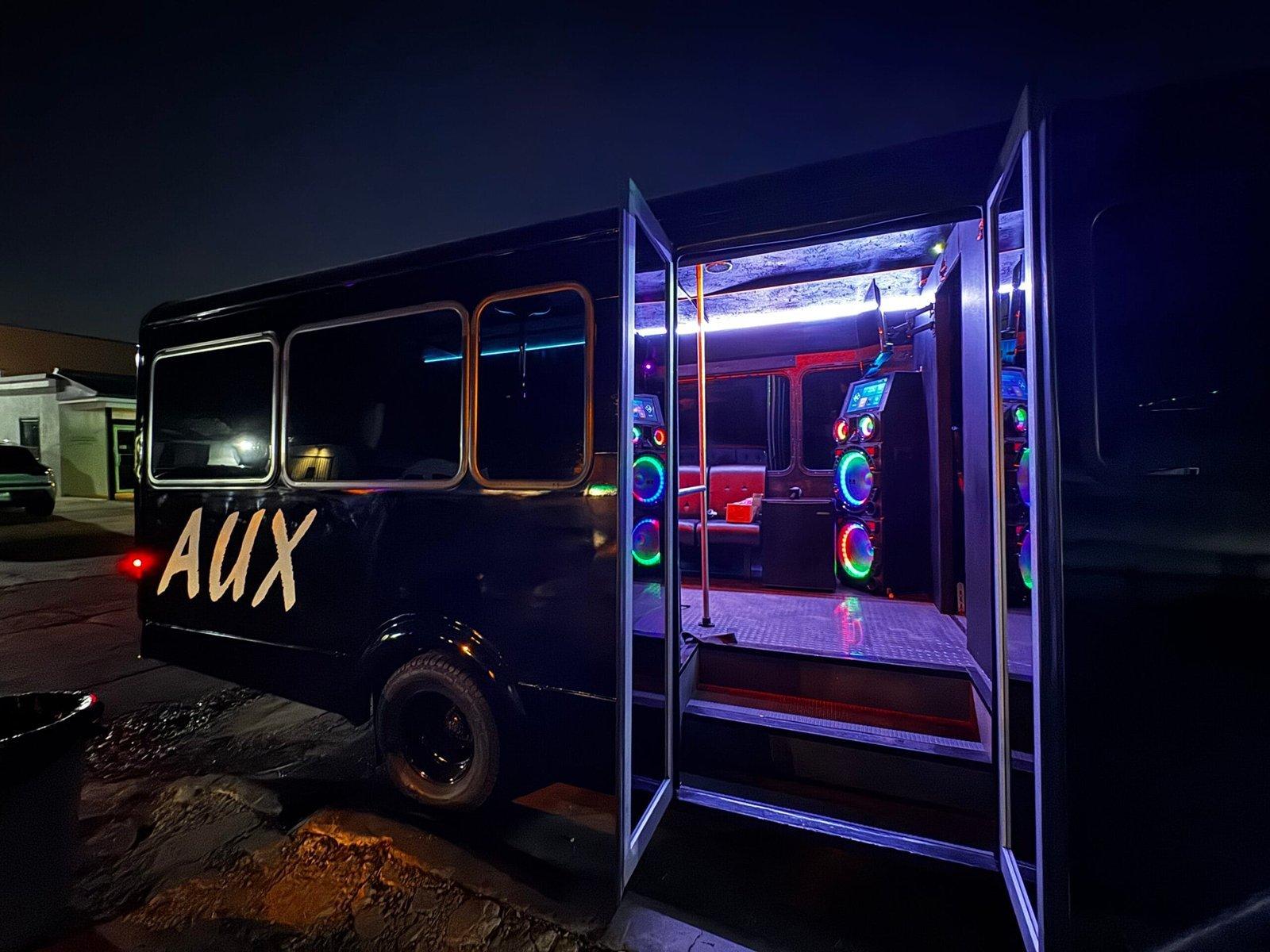AUX Rideshare party bus — group transportation for parties and events