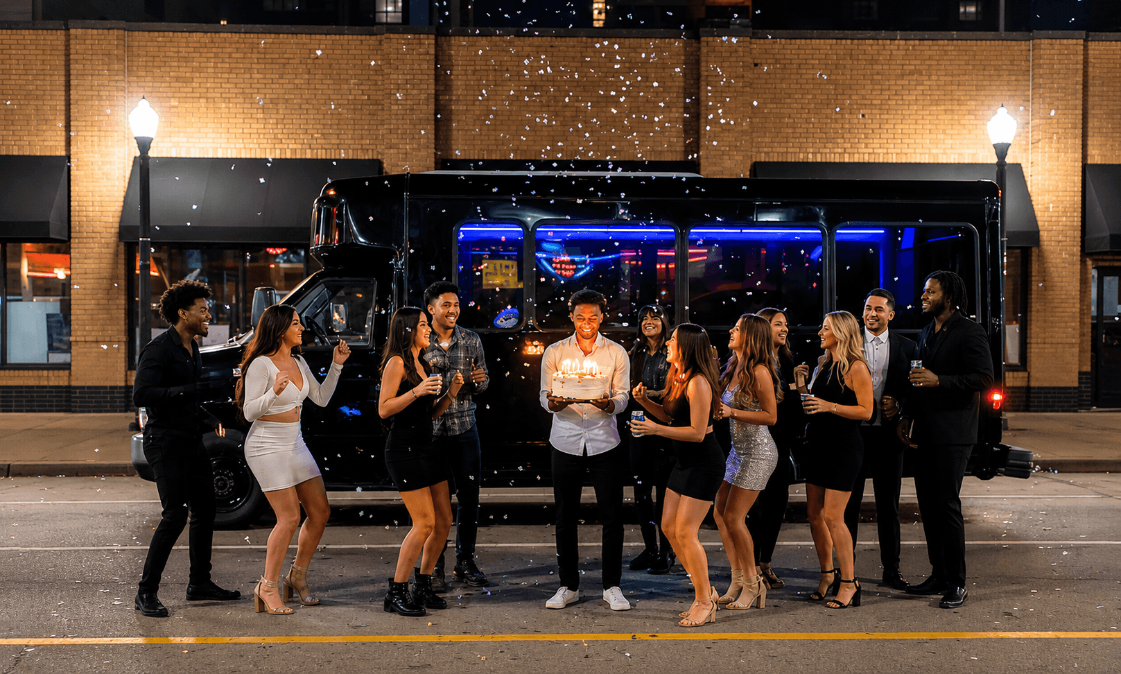 AUX Rideshare birthday group party bus celebration