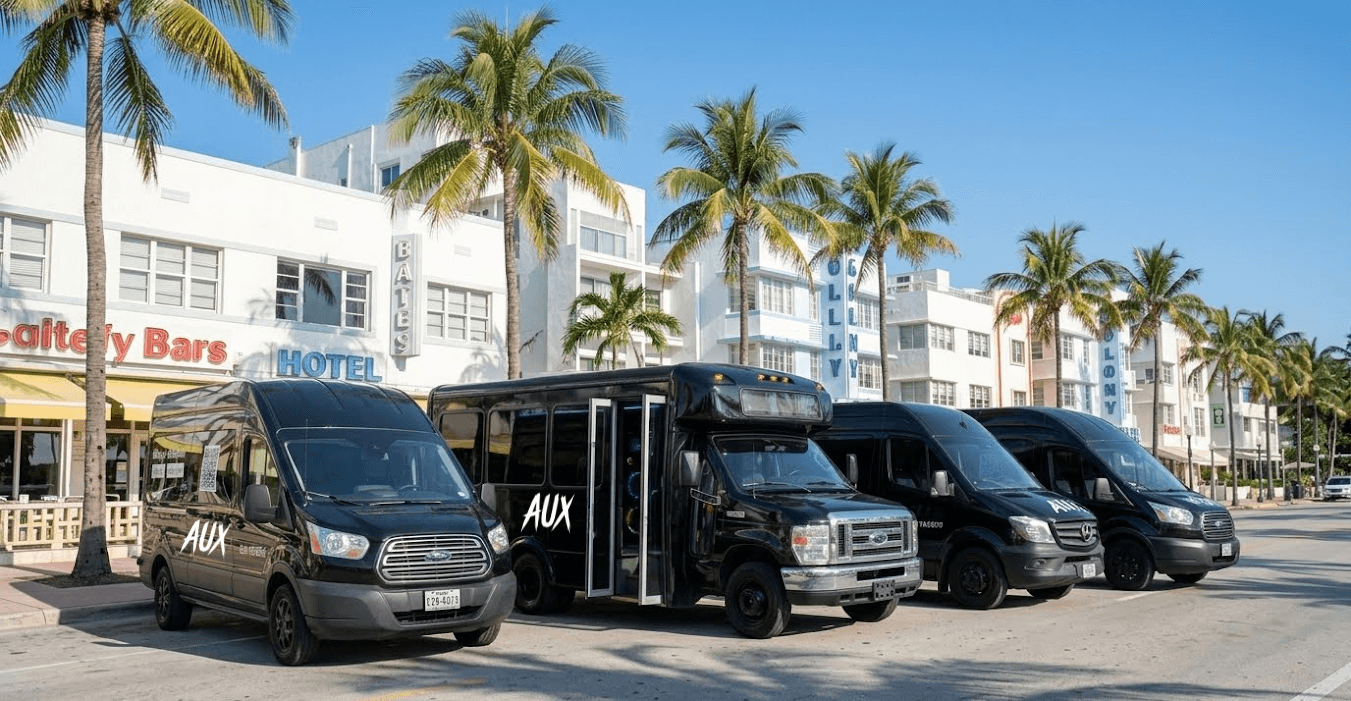 AUX luxury party bus fleet serving Miami