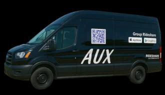 AUX Rideshare Party Van — the vehicle riders book in the app